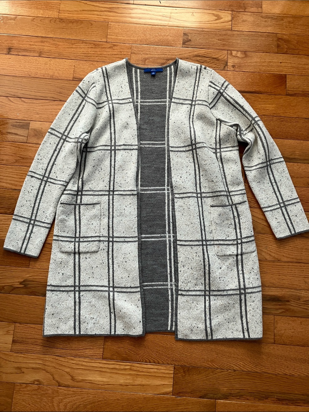 Apt 9 Women’s Oatmeal Plaid Long Open Front Sweater Cardigan - XL